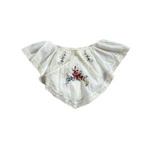 White‎ Off Shoulder Top Floral Embroidered Women Small Boho Peasant Hippie